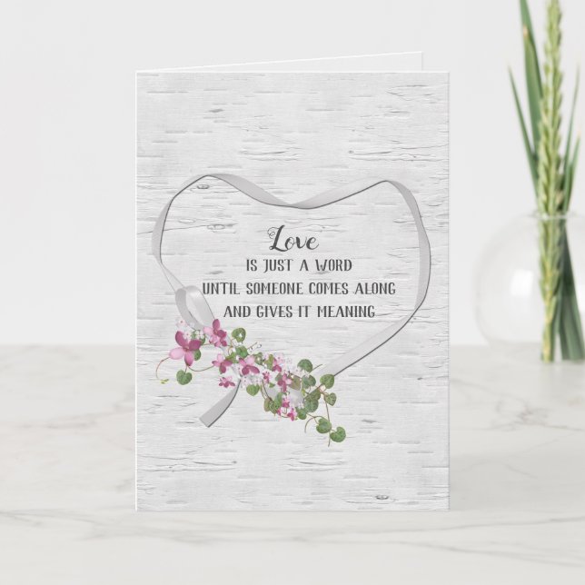Coeur de ruban mariage sur carte de bouleau (Devant)