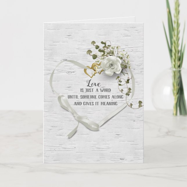 Coeur de ruban mariage sur carte de bouleau (Devant)
