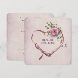 Coeur de ruban rose faire-part de mariage avec ann