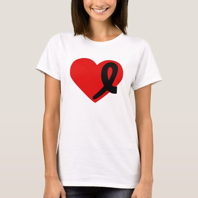 Coeur de T-shirt de Cancer de mélanome et ruban (Devant)
