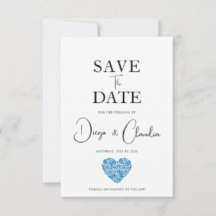 Cœur de Talavera Bleu Mariage Save The Date