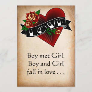 Coeur de tatouage et Faire-part de mariage Rose