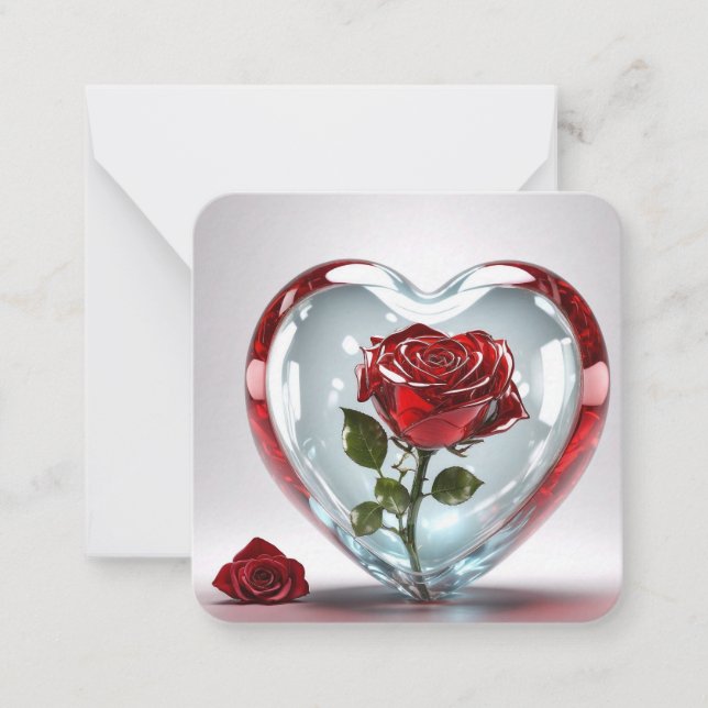 Coeur de verre avec carte rose / verre de verre (Devant)