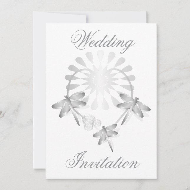 Coeur des libellules d'argent faire-part de mariag (Devant)