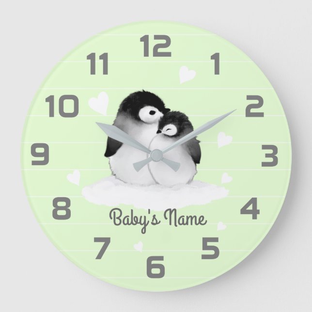 Coeur des pingouins verts Horloge murale Décor (Recto)