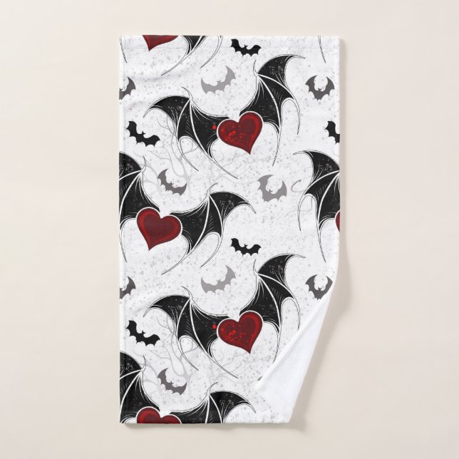Coeur d'Halloween avec ailes de chauve-souris noir (Serviette à main)