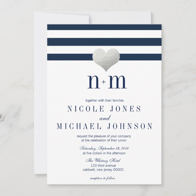 Coeur d'huile d'argent + invitations de mariage (Devant)