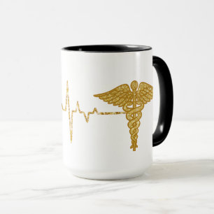 Coeur d'or avec Symbole de Caduceus Mug