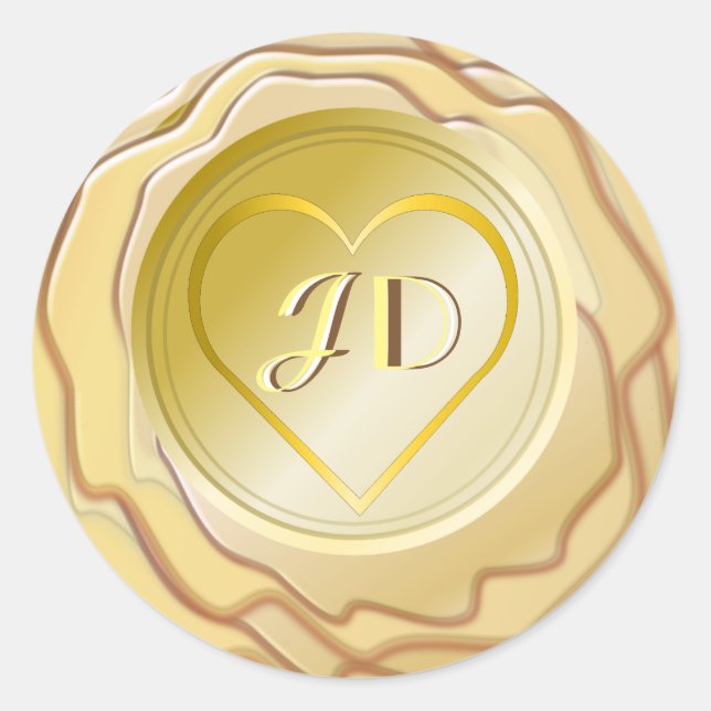 Coeur d'or et initiaux étiquette de sceau de cire (Devant)