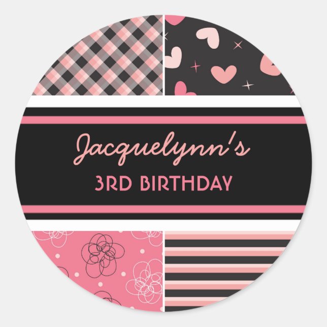Coeur doux Pink Black Girl Anniversaire Sticker (Devant)
