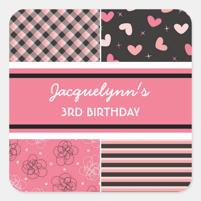 Coeur doux Pink Black Girl Anniversaire Sticker (Devant)