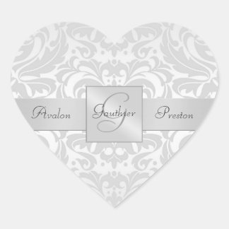 Cœur Élégant Sticker Mariage de coeur en argent Damask