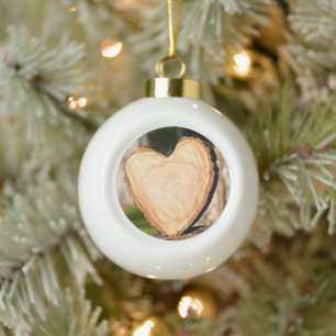 coeur en bois céramique boule de noël ornement