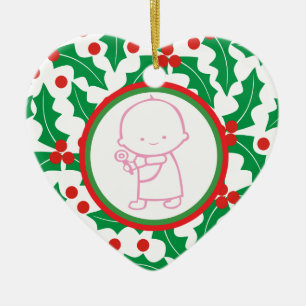 Cœur En Céramique 1er Ornement personnalisé de Noël pour bébé de la