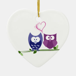 Cœur En Céramique Hiboux et ornement mignons de coeur
