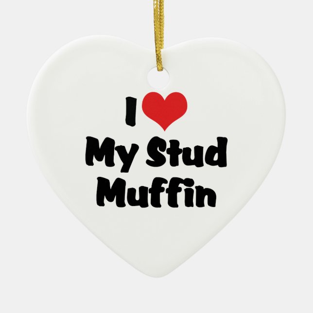 Cœur En Céramique Je Suis Amoureux De Mon Ornement Stud Muffin (Devant)