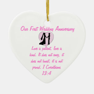 Cœur En Céramique Notre premier ornement de coeur d'anniversaire de