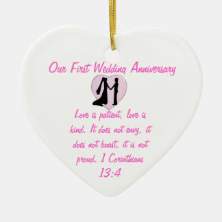Cœur En Céramique Notre premier ornement de coeur d'anniversaire de