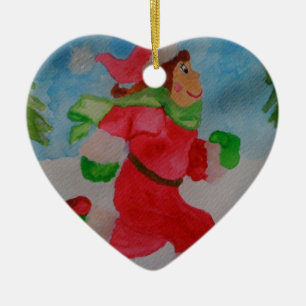 CŒUR EN CÉRAMIQUE ORNEMENT DE COEUR DE COUREUR DE FILLE DE NOËL