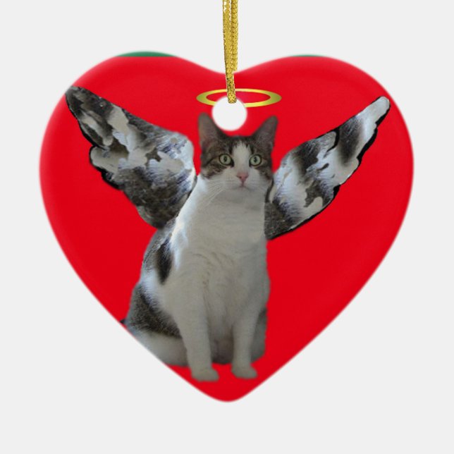 Cœur En Céramique Ornement de Kitty d'ange de Noël (Devant)