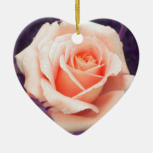 Cœur En Céramique Ornement de Rose Pale Peach et Lavender