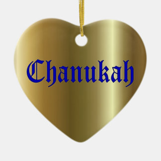 Cœur En Céramique Ornement d'or bleu de coeur de Chanukah