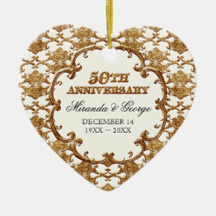Cœur En Céramique Ornement d'or de français pour le 50e anniversaire