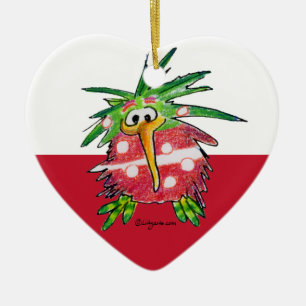 Cœur En Céramique Ornement mignon de coeur de kiwi de bande dessiné