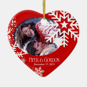 Cœur En Céramique Ornement (rouge) de photo de flocons de neige