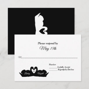 Coeur et cygnes noirs et blancs Mariage RSVP