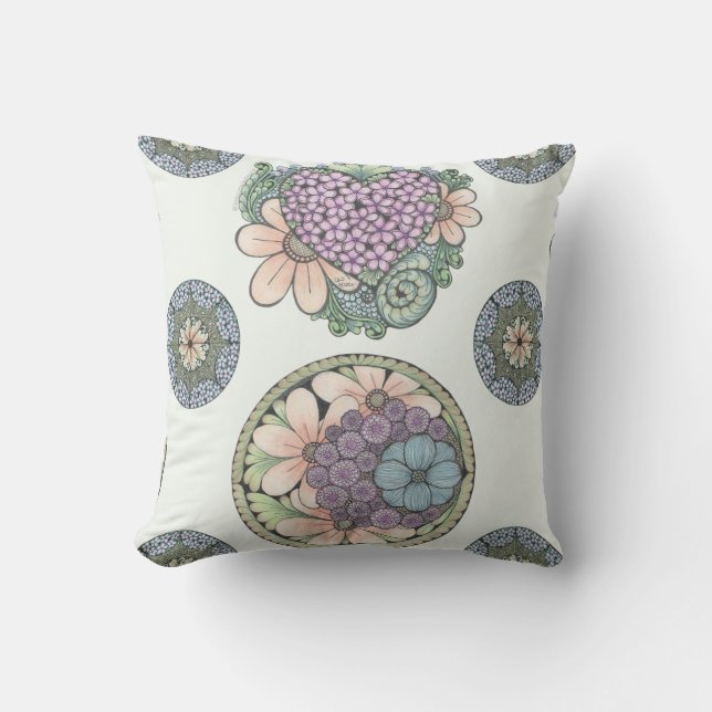 Coeur et fleurs doodart coussin (Recto)