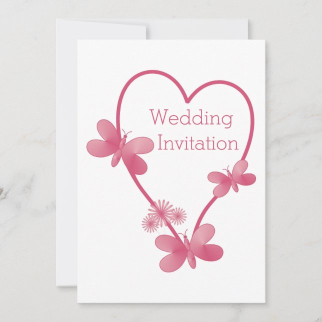 Coeur Et Papillons Rose faire-part de mariage (Devant)