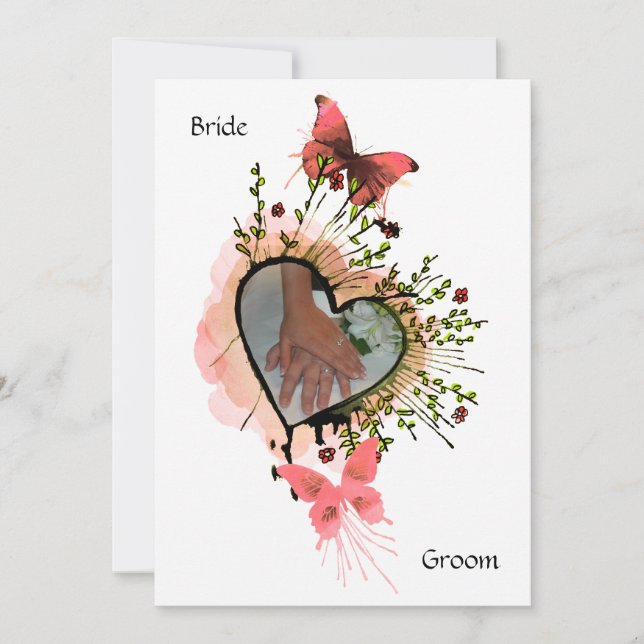 Coeur, fleurs et papillons Invitation (Devant)