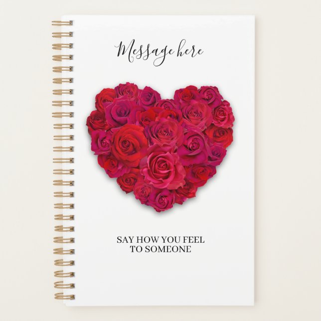 Cœur Floral Romantique Rose Rouge Texte Personnali (Devant)