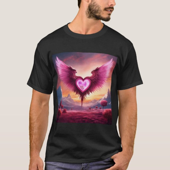Coeur fumé rose avec T-shirt ailes (Devant)