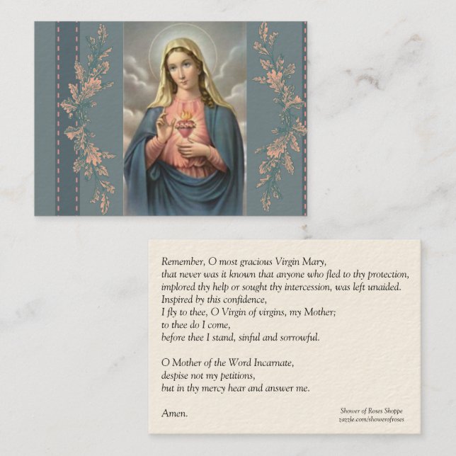 Coeur impeccable de carte sainte de prière de Mary (Devant / Derrière)