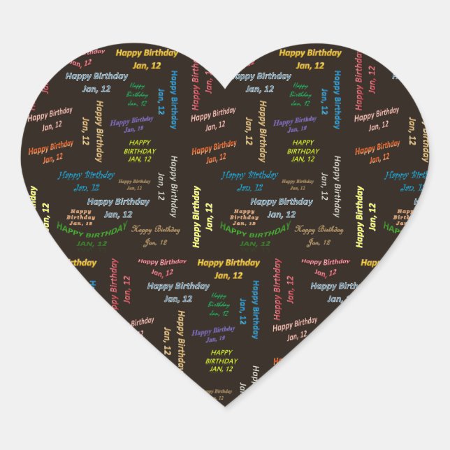 Cœur Janvier, 12 Anniversaire Sticker (Devant)