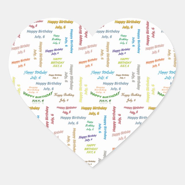 Cœur Juillet 6 Anniversaire Sticker (Devant)