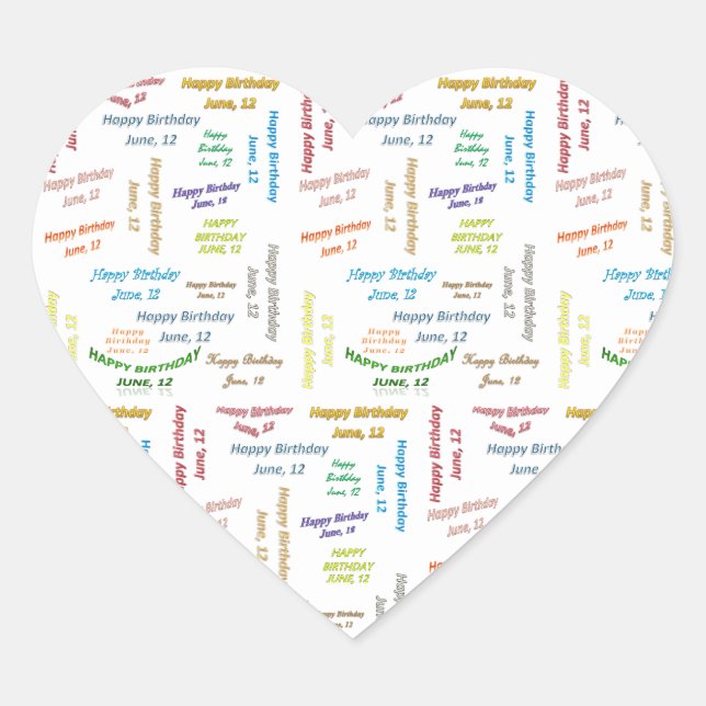 Cœur Juin, 12 Anniversaire Sticker (Devant)