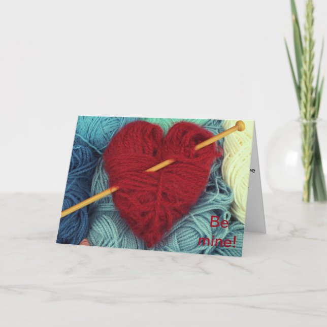 Coeur laine mignonne avec tricot aiguille carte de (Devant)