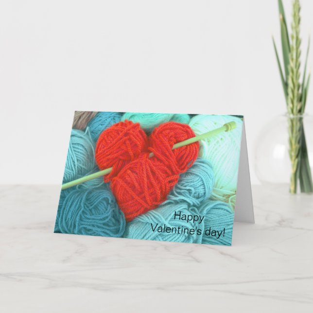 Coeur laine mignonne avec tricot aiguille carte de (Devant)