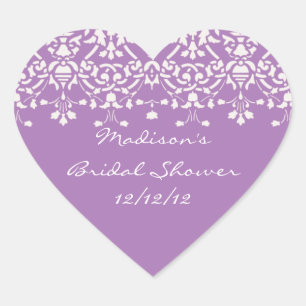 Cœur Lavande et blanc Damask Bride Douche Coeur Sticker