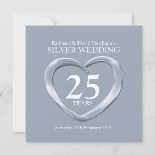 Coeur mariage argent 25 ans invitation