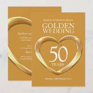 Coeur mariage d'or 50 ans invitation de la fête d'
