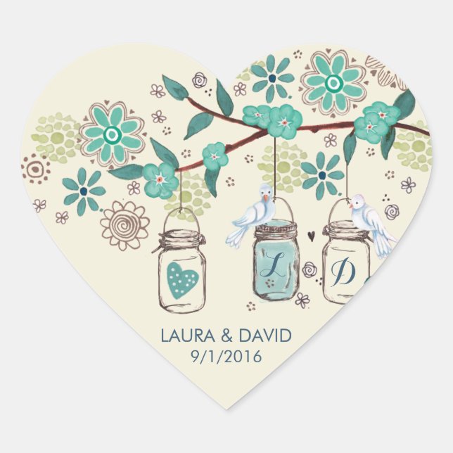 Cœur Mariage du jardin de Mason Jars | Sticker circulai (Devant)