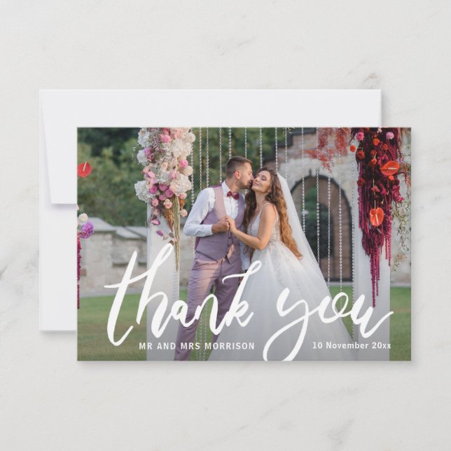 Coeur merci brush script mariage carte photo (Devant)