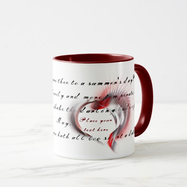 Coeur métallique avec sonnet de Shakespeare 18 Mug (Devant droit)