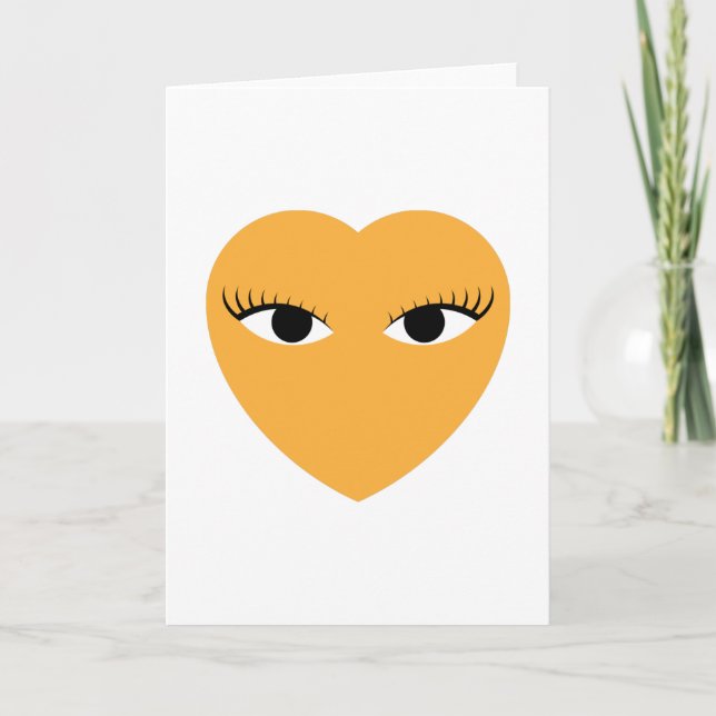 Coeur mignon avec les yeux sur la carte blanche (Devant)
