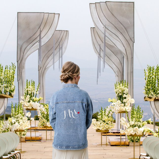 Coeur Mme Mariée Devenir Femme nouvellement mariée (Heart Mrs Bride To Be Newlywed Wife Wedding Bridal Denim Jacket)