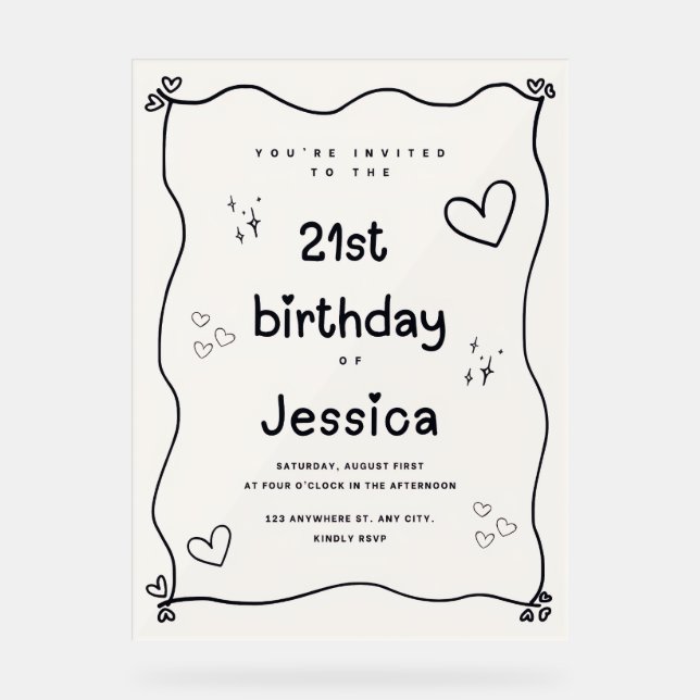 Coeur noir et beige Invitation minimale (Recto)